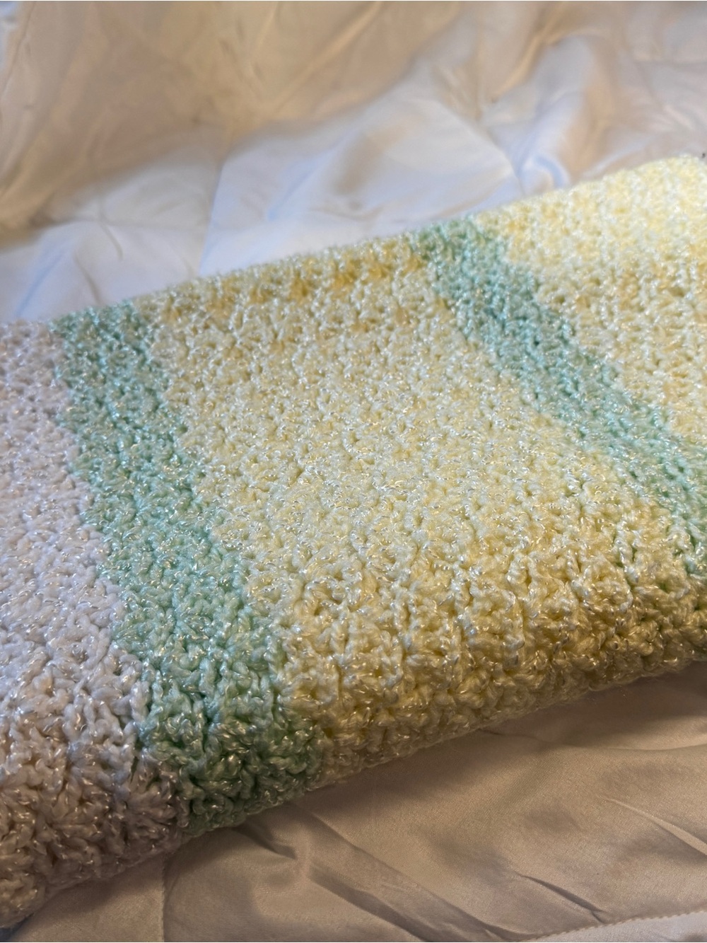 Handmade Pastel Yellow, white & Mint Crochet Baby Blanket - Picture 5 of 5